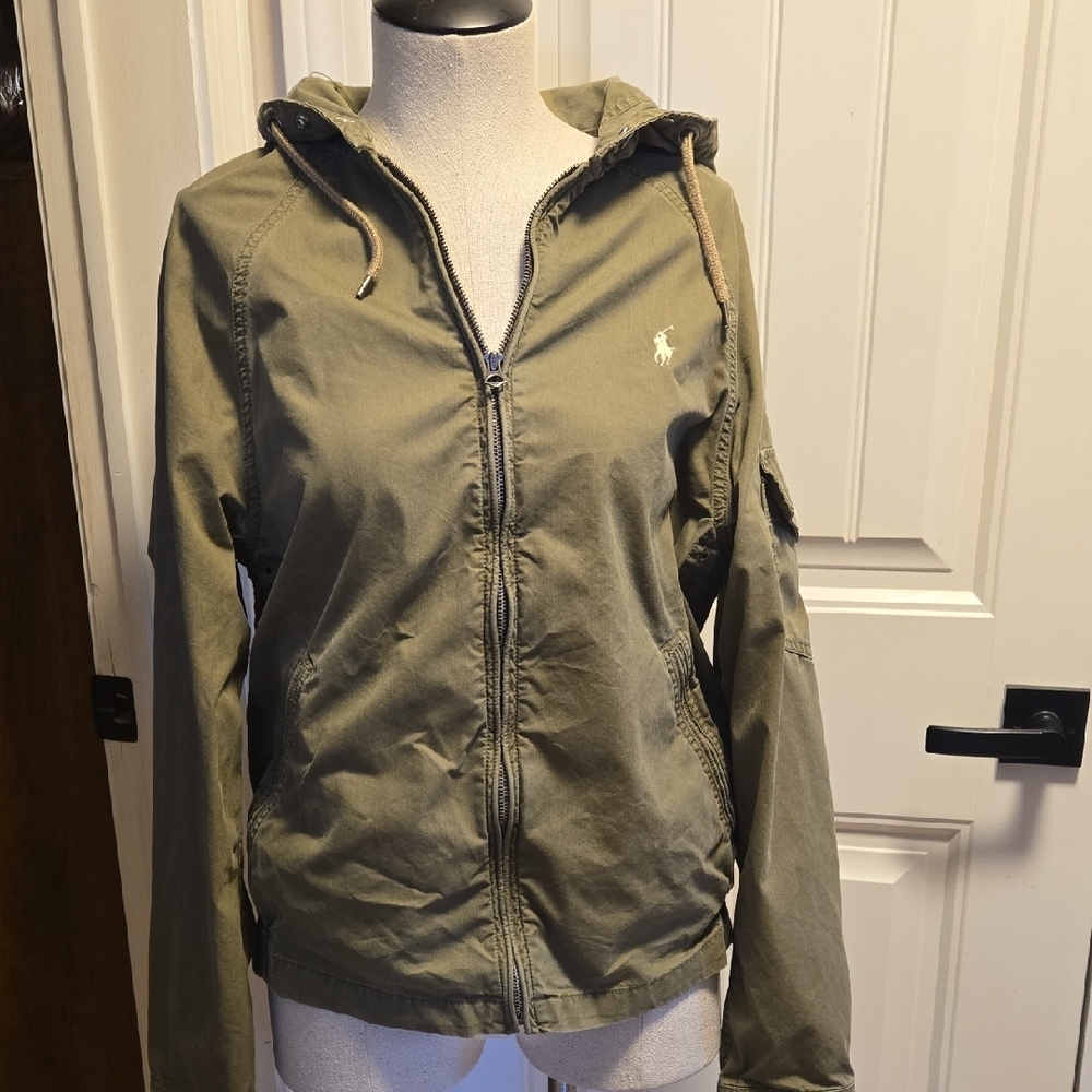 Ralph Lauren Polo Olive Green Hooded Field Jacket Small Petite Oversized EUC
